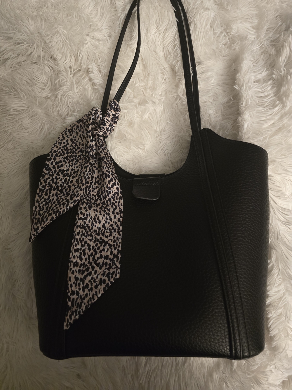 Miztique Black Tote with Black-and-Cream Scarf Accent